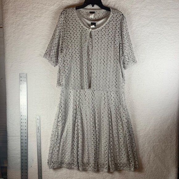 Salon Studio 2 Pc Set Women's Lace Silver Midi Dress and Cardigan‎ Size XL 9113 - Picture 1 of 11